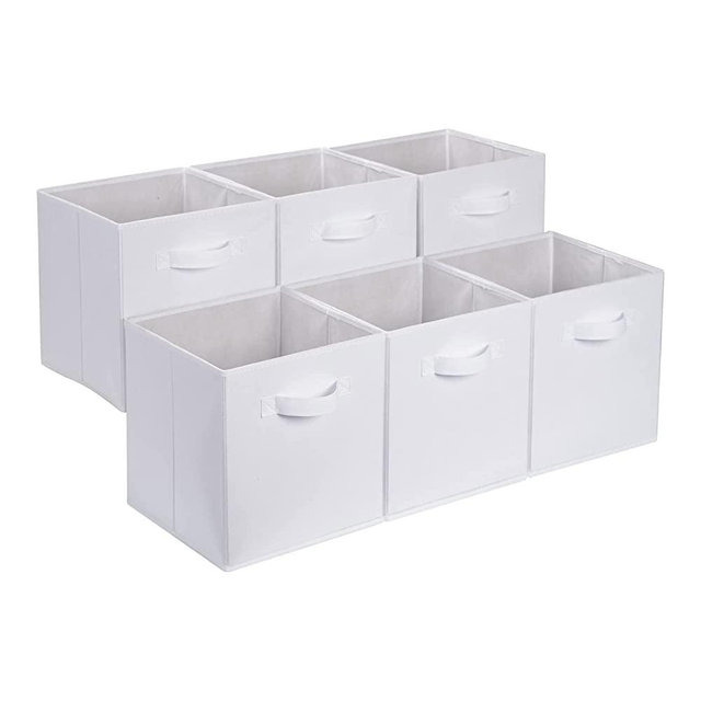 Amazon Basics Collapsible Fabric Storage Cubes Organizer with Handles, 13"x13"x13", White - Pack of 6