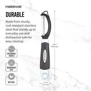 Farberware Euro Peeler, a Kitchen Essential for Quick and Easy Peeling of Produce, Chocolate, Cheeses and More. Features Hang-Hole for Easy Storage, Dishwasher Safe, Black