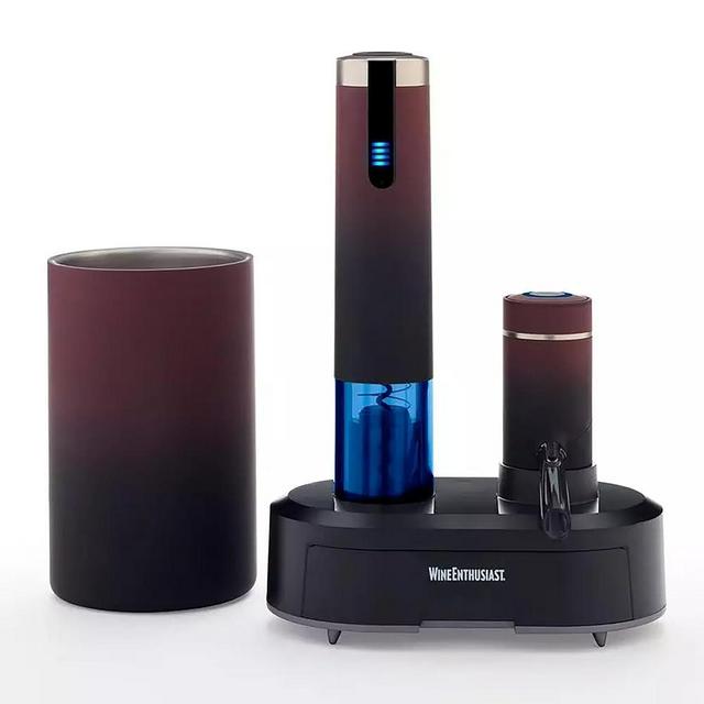 Wine Enthusiast Electric Blue Omega All-In-One Automatic Wine Opener & Preserver Set - Fully Electric Corkscrew with Charging Station & Accessories – Aerate Wines & Seal Bottles, 7 Piece Set (Ombre)