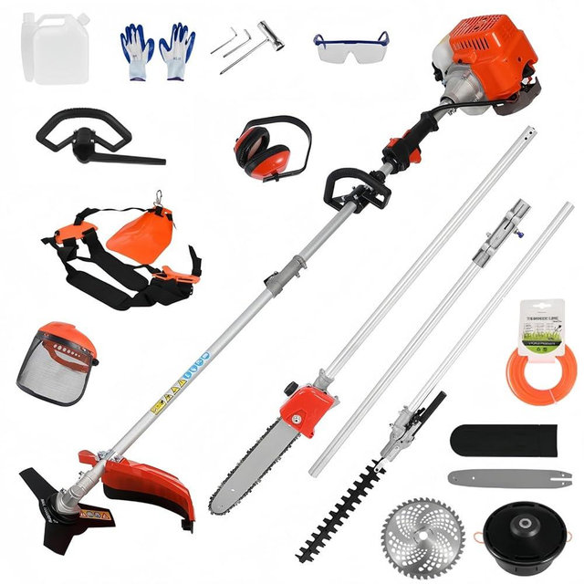 5-in-1 Weed Eater Gas Powered - 52CC 2-Stroke Handheld Hedge Trimming Tools, Weed Wacker, String Trimmer, Brush Cutter, Edger, Pole Tree Saw Pruner with Extension Pole for Home Yard Lawn Care