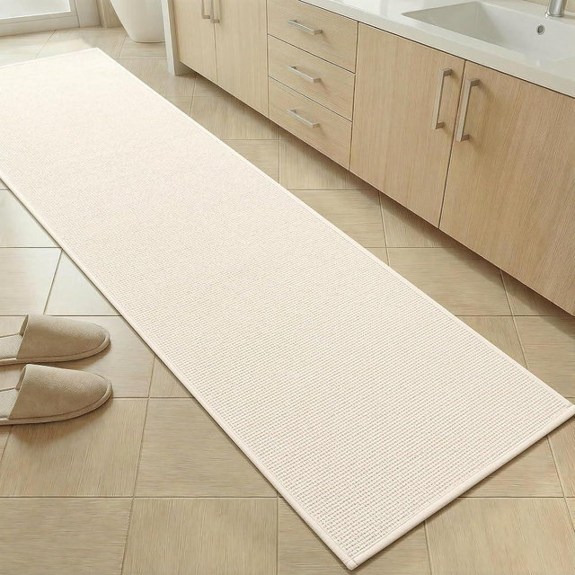 YIHOUSE Bathroom Rugs Mat 16x59, Non Slip Quick Dry Bath Mats for Bathroom Absorbent Ultra Thin Bath Rugs Machine Washable Fit Under Door for Sink, Cabinet, Laundry (Beige, 16"x59")