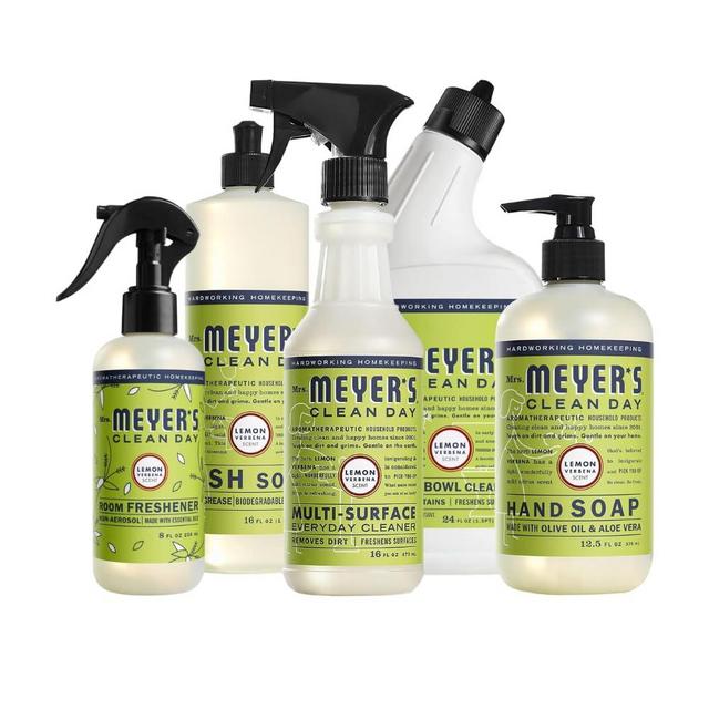 MRS. MEYER'S CLEAN DAY Variety, 1 Room Freshener, 1 Liquid Hand Soap, 1 Liquid Hand Soap Lavender, 1 Liquid Dish Soap, 1 Multi-Surface Cleaner, 1 Toilet Cleaner, 1 CT (Lemon Verbena)