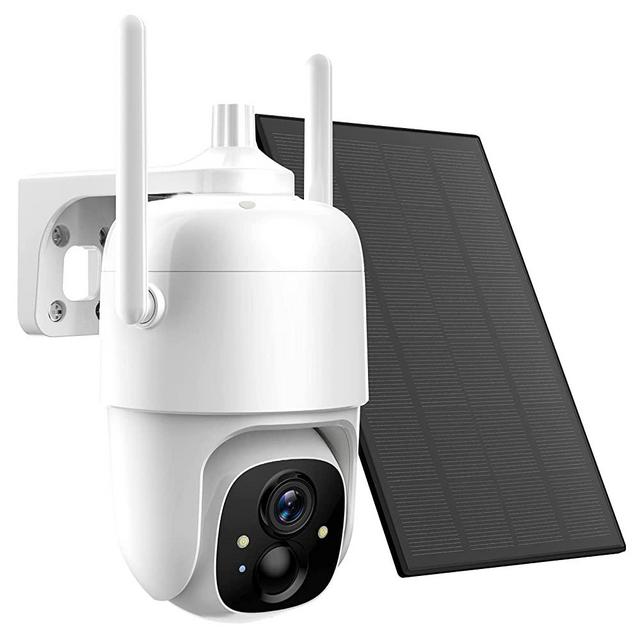 Allweviee Solar Security Outdoor WiFi Camera, Pan Tilt 360° View IP65 Waterproof Rechargeable Wireless Battery Powered 1080P PTZ Camera with PIR, Color Night Vision,2-Way Talk, 4dbi Antenna, Cloud/SD