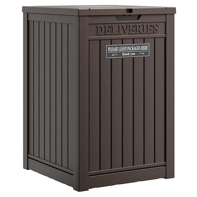 GULAIMOAO Package Delivery Box for Outside, Storage Box with Lockable Secure, Outdoor Resin Package Drop Container Waterproof for Backyard, Garden, Patio & Lawn, Brown