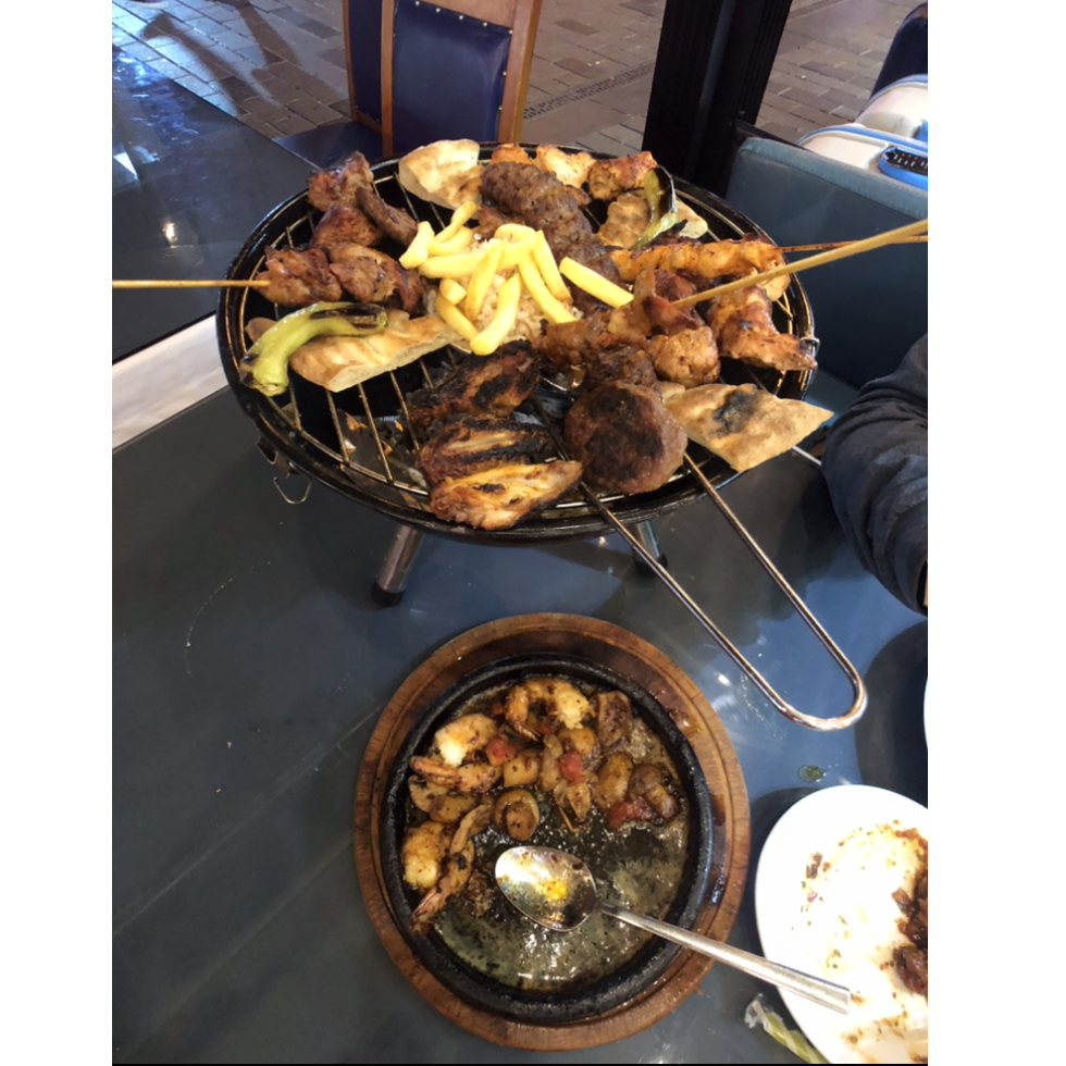 The first meal we had in Istanbul. The waiter overcharged us (scam). The grill was not on. Hattie got food poisoning BUT- man was it delicious!!!!!