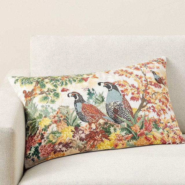 Fantastical Forest Embroidered Lumbar Pillow Cover, Multi, 16" x 26"