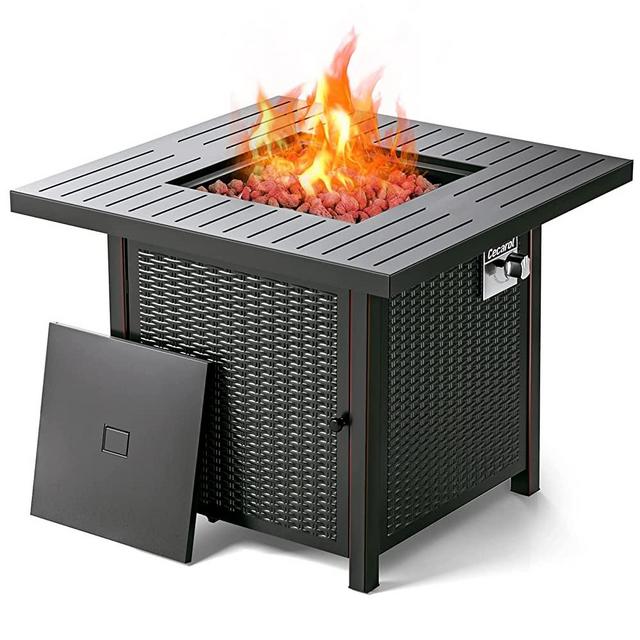 Cecarol Propane Fire Table, Outdoor Fire Pit Table with Lid, 32" Auto-Ignition Gas Fire Table 50000 BTU with External Igniter & ETL-Certified, 2-in-1 Firepit Table for Courtyard/Patio/Balcony
