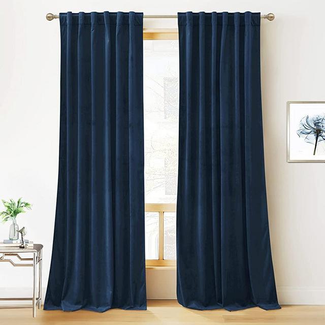 RYB HOME Blue Velvet Curtains 90 inches- Blackout Curtains for Living Room, Thermal Insulated Noise Reducing Panels Soft Luxury Window Decor for Kids Bedroom, Navy Blue, W52 x L90 inches, 2 Panels