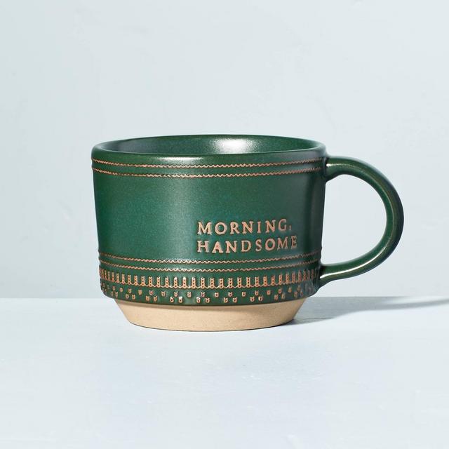 15oz Stoneware Morning Handsome Decorative Trim Mug Green/Clay - Hearth & Hand™ with Magnolia