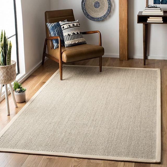 Safavieh Natural Fiber Collection NF143C Border Sisal Area Rug, 8' x 10', Marble / Beige