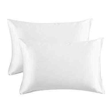 Bedsure Satin Pillowcase for Hair and Skin, 2-Pack - Queen Size (20x30 inches) Pillow Cases - Satin Pillow Covers with Envelope Closure, Pure White