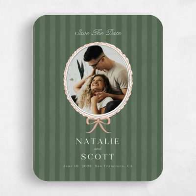 Green Rounded Wedding Save the Date - Clematide Photo