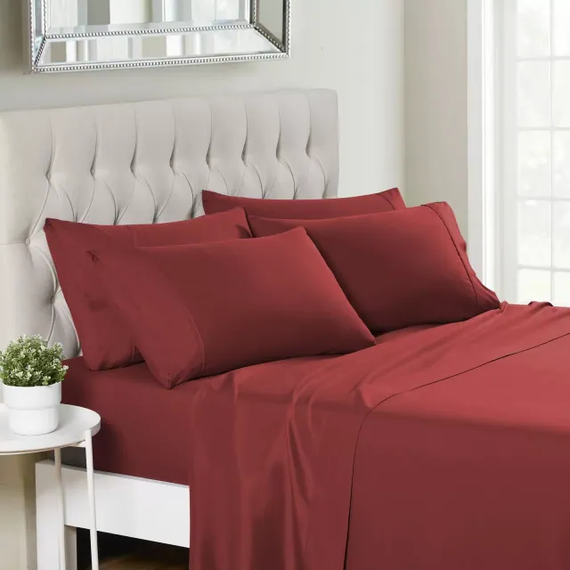 6 Piece Sheet Set, Deluxe Ultra Soft 1500 Series, Double Brushed Microfiber by Sweet Home Collection®- Queen, Burgundy
