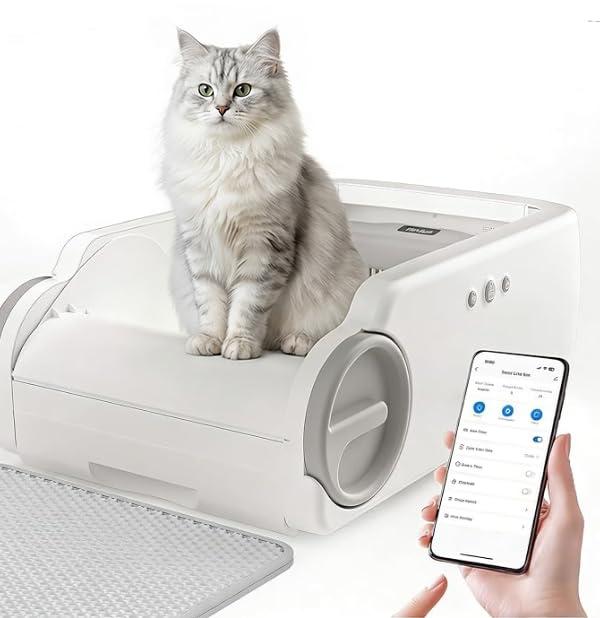 Aculya Life Open-Top Automatic Litter Box Self Cleaning Cat Litter Box Self-Cleaning Robot for Large Cats with Safety Sensors and APP Control