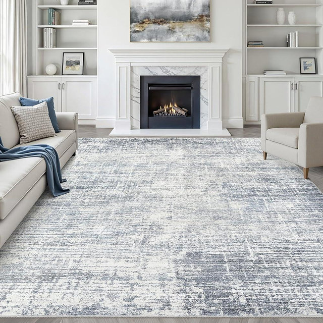 9x12 Area Rug Living Room: Washable Large Neutral Blue Rugs Abstract Soft Modern Stain Resistant Indoor Floor Non-Slip Carpet for Bedroom Nursery Kids Office Playroom Dining Room Under Table Home