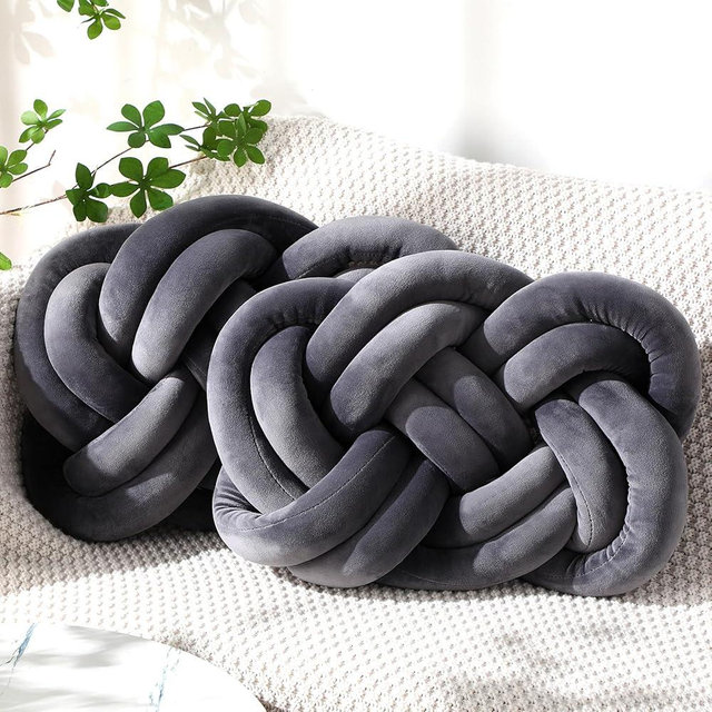 Sintuff Set of 2 Knot Pillow 14 x 16 Inch Soft Decorative Knotted Throw Pillow for Thanksgiving Couch Home Sofa Bedroom Decor to Add Comfort and Style(Deep Gray)