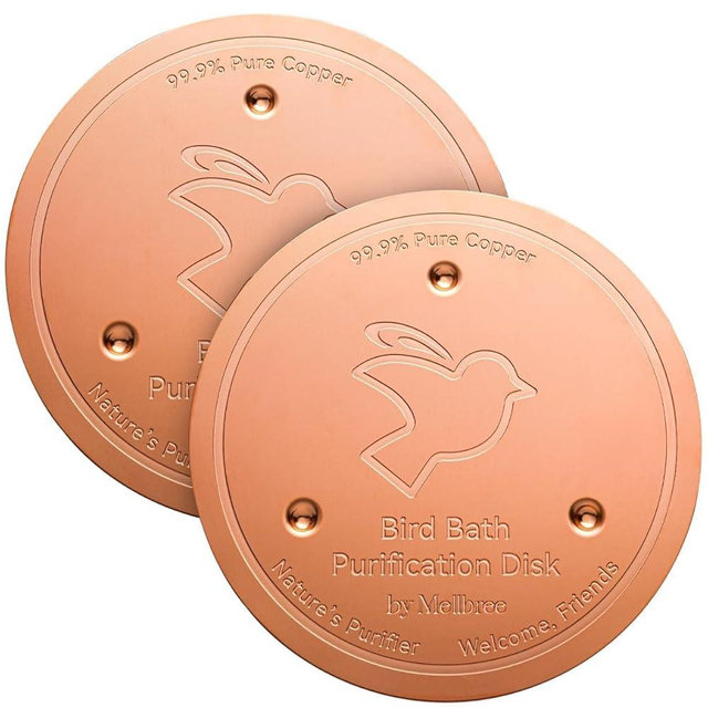 Mellbree 2-Pack Bird Bath Copper Disk, 0.6mm Reinforced 99.99% Pure Copper Cleaning Disk with Triple-Point Support for Physical Safe Clean Water All-Season, Universal Fit for Outdoor Birdbaths, Bowl
