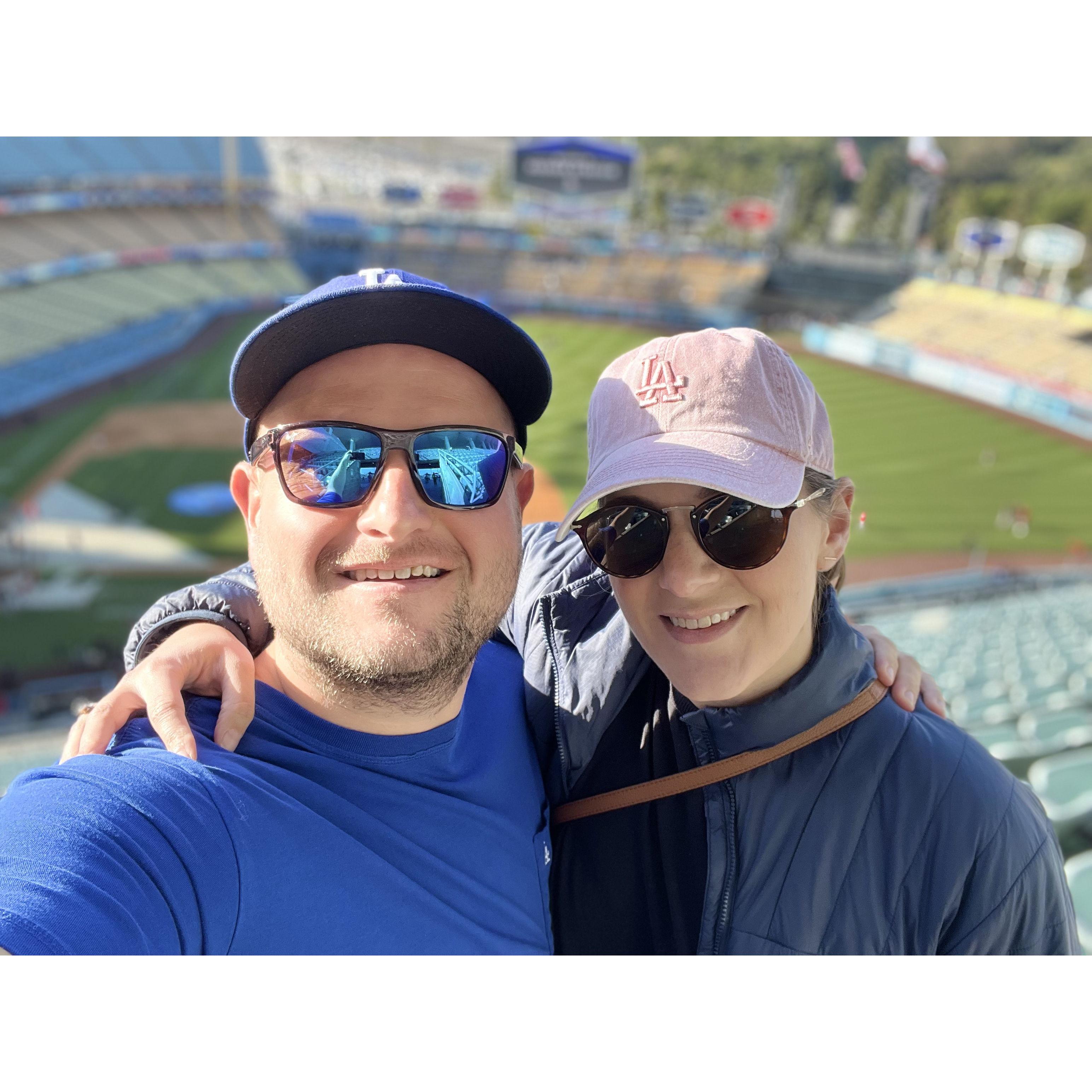 Lisa's first Dodger game! We may not agree on sports teams, but we'll both always say 'YES' to going to games!