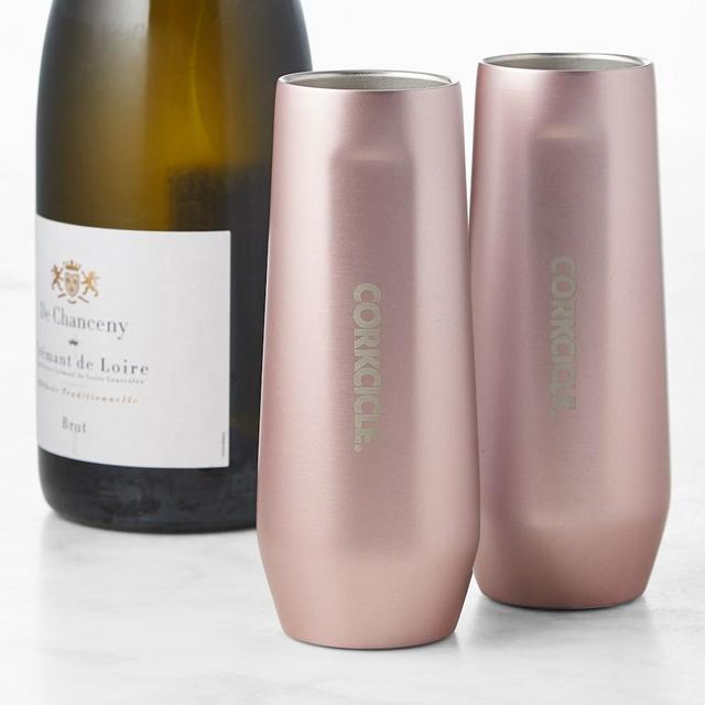 Corkcicle Stemless Champagne Flute, Set of 2, Rose Metallic