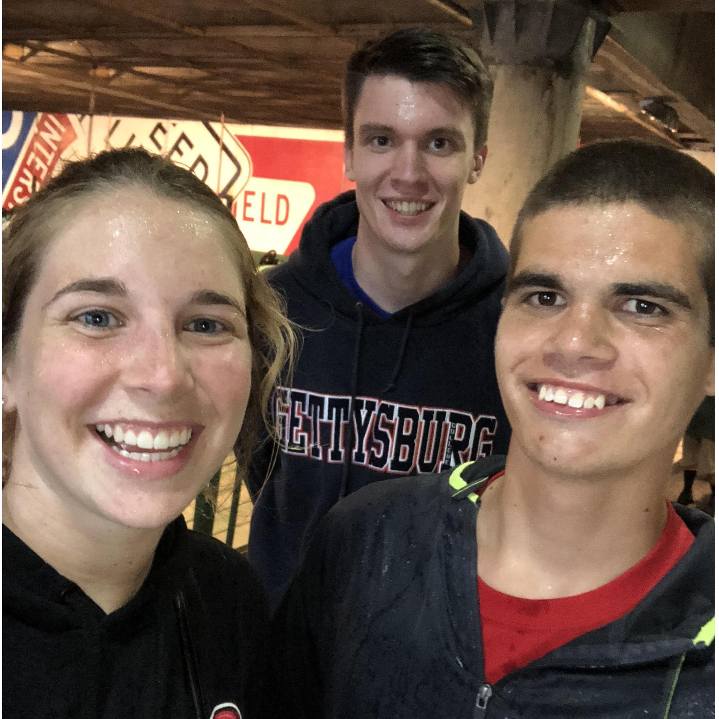 Taking Luke on his favorite ride at the beach - the log flume