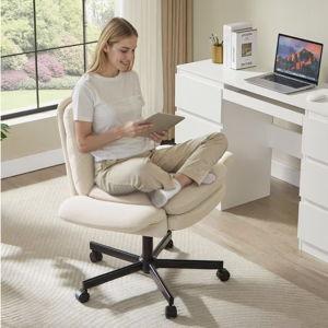 Cushioned Cross-Legged Office Chair in Beige with Adjustable Padded Arms