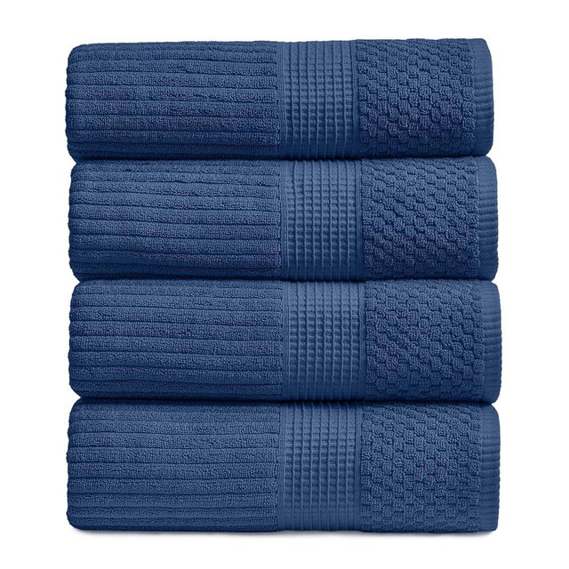 Springtree Home 100% Cotton Bath Towel Set of 4 | Super Soft & Absorbent with Quick-Dry Fibers | 4 Bath Towels | Textured and Durable Cotton | Krista Collection - Navy