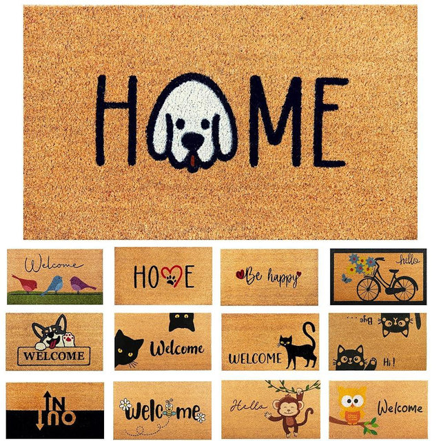 Home Dog - 29"x17" - Coir Door Mat with Heavy Duty Backing - Welcome Mats for Entryway, Porch - Anti-Slip PVC & Coconut Fiber Surface - Natural Home Accessories, Minimalist Original Design