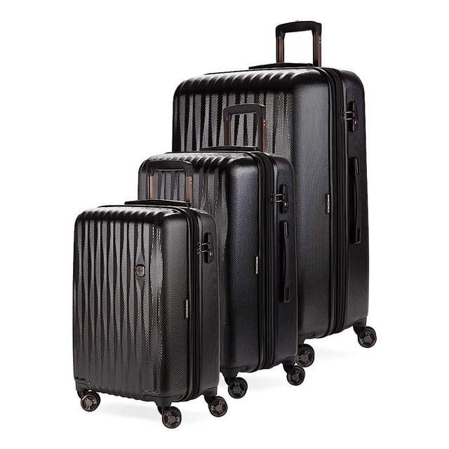 SwissGear 7272 Energie Hardside Luggage with Spinner Wheels & TSA Lock, Black, 3-Piece Set (19/24/27)