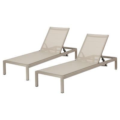 Cape Coral Set of 2 Outdoor Mesh Chaise Lounges - Gray - Christopher Knight Home