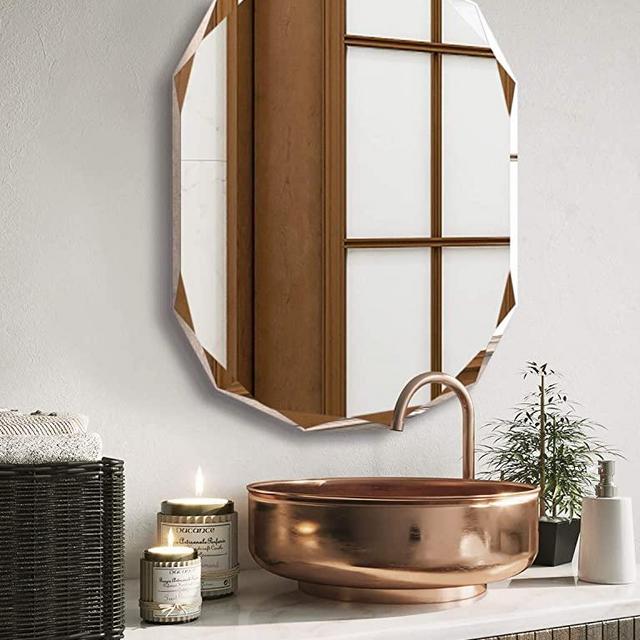Frameless Scalloped Wall Mirror for Bathroom - Rectangle 20'' X 28'' X 1" Beveled Edge Frameless Rectangle Bathroom Mirror for Wall