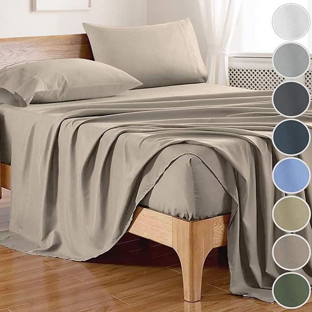 DECOLURE 100% Bamboo Sheets Queen Size Deep Pocket (4 Pieces, 8 Colors) with Bamboo Fitted Sheet，Silky Soft Bamboo Queen Sheets，Bamboo Bed Sheets，Queen Sheets Bamboo，Queen Bamboo Sheets，Taupe Sheets