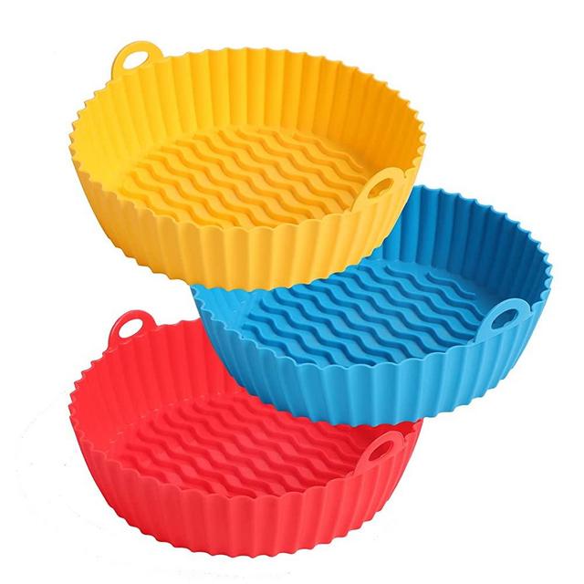 Air Fryer Silicone Pot - AYBLOOM 3PCS 7.5inch Reusable Non-stick Silicone Air Fryer Liners Basket Replacement for Flammable Parchment Liner Paper Air Fryer Oven Accessories for 3 to 5 QT