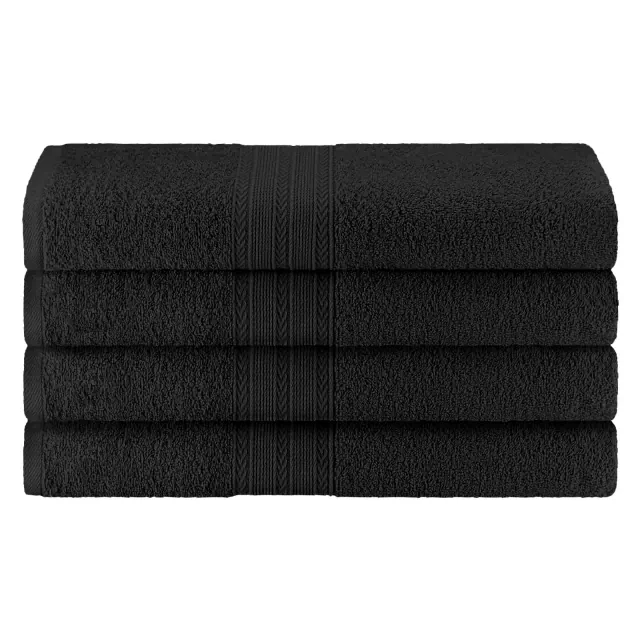 Eco-Friendly Sustainable Cotton Solid Lightweight 4-Piece Bathroom Towel Set, Black - Blue Nile Mills