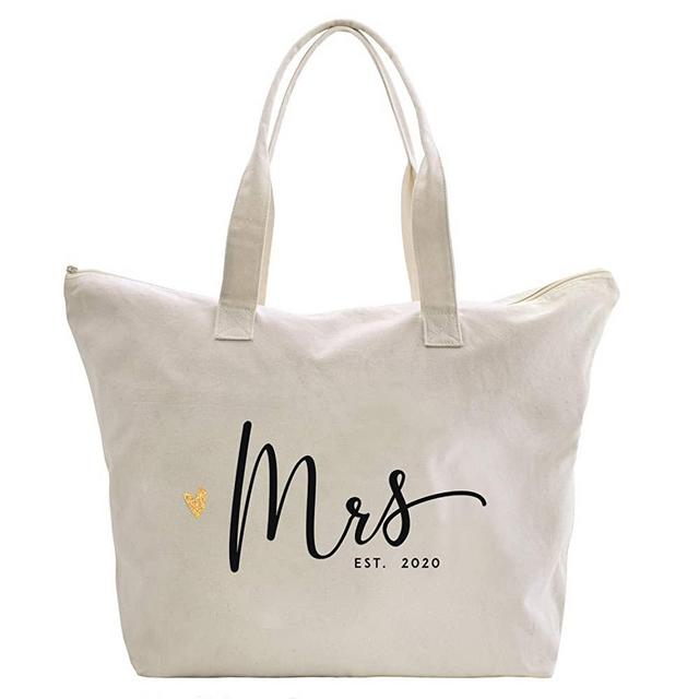 Caraknots Future Mrs 2020 Bride Tote Bag Wedding Bachelorette Bridal Shower Gifts Canvas Large Travel Shoulder Bag with Interior Pocket 100% Cotton