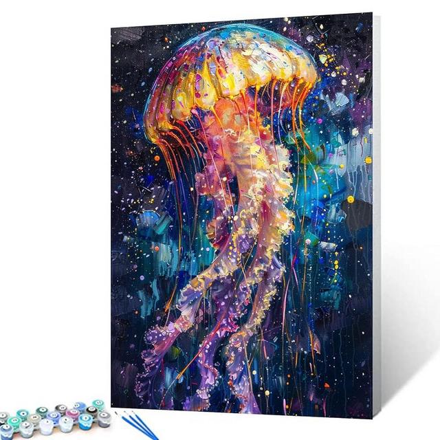 Tucocoo Colourful Jellyfish Paint by Numbers Kits 16x20 inch Canvas, DIY Oil Painting for Adults with Brushes and Acrylic Pigment, Ocean Animal Swimming Picture for Home Decor Gifts (Without Frame)