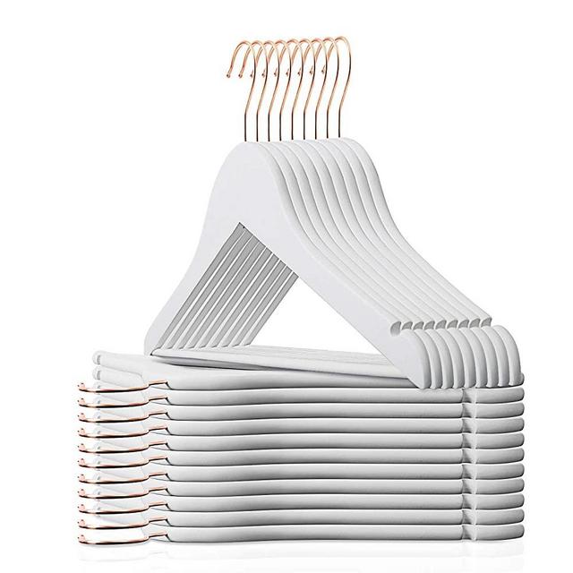 Smartor Wooden Hangers White 20 Pack Wood Coat Hangers Rose Gold Hook Heavy Duty Clothes Hanger Natural Smooth Finish Premium Wood Hangers for Clothes