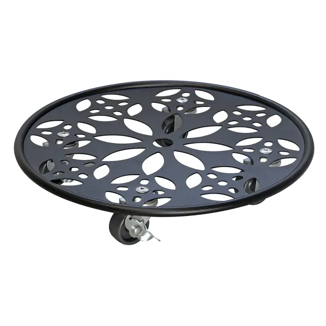 Wagner Round Plant Caddy - Timeless Cast Iron with Flower Design, Smooth-Rolling Casters, 220 lbs Capacity