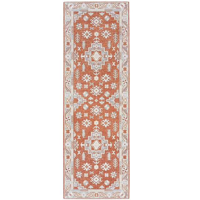 TOWN & COUNTRY LUXE Livie Forever Vintage Everwash Washable Multi-Use Decorative Rug, Kitchen Runner Rug with Non-Slip Backing, Rust/Ivory, 24"x72"