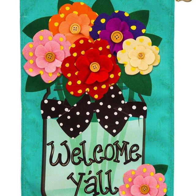 Evergreen Flag Welcome Y'all Polka Dot Flowers Burlap House Flag - 28 x 44 Inches Outdoor Decor for Homes and Gardens