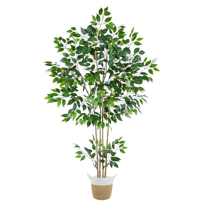 Warmplants Artificial Ficus Tree, 6ft Tall Silk Fake Ficus Leaves Plant with Basket, Indoor Outdoor Faux Greenery Tree for Home Garden Office House Livingroom Décor