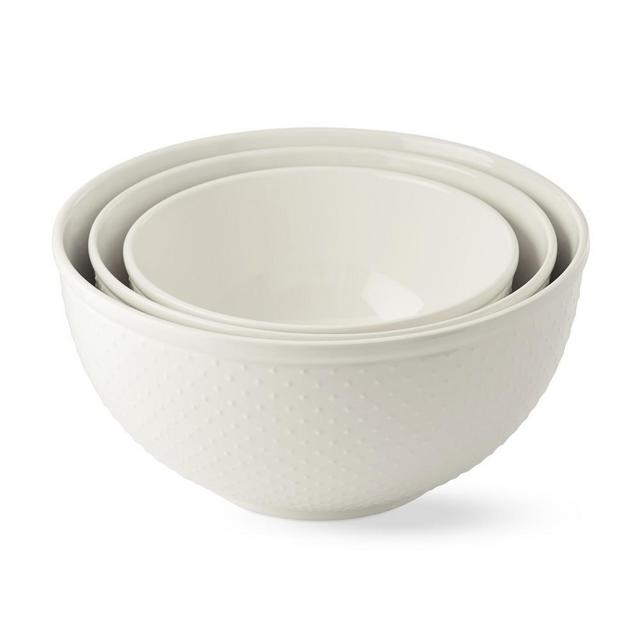 White Swiss Dot Ceramic Bowls, Set of 3