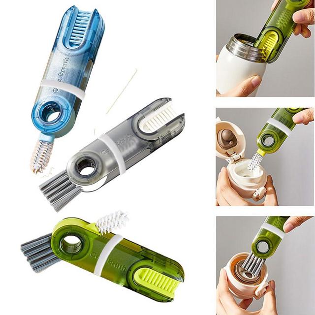 5Pcs 3 in 1 Water Bottle Cleaner Brush Set, Multifunctional Crevice Cleaning Brush for Baby Travel Cups Makeup, Silicone Gap Scrubber Kitchen Tools Kit Gadgets