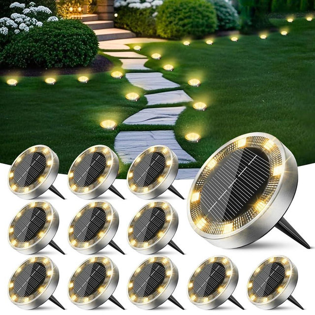 Peasur Mini Solar Ground Lights Outdoor, 12 Pack Flat Solar Powered Disc Lights, IP68 Waterproof, Anti-Rust, Landscape Lighting for Pathway Garden Yard Lawn Walkway Landscape Driveway, Warm White