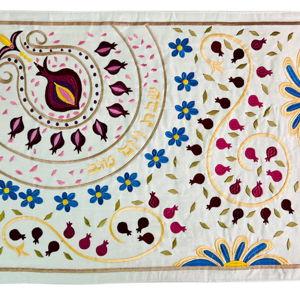 Challah Cover, Pomegranate Design with Floral Swirl Pattern, Embroidered