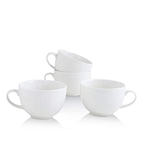 KOOV Jumbo Soup Mug, Soup Bowls with Handles, Ceramic Bowl Set, Wide Large Mug Set of 4, 24 Ounce (White)