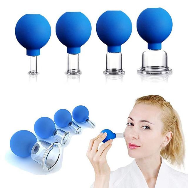 4 PCS Glass Facial Cupping Set | Silicone Vacuum Suction | Cupping Massage Therapy | A Kit For Anti Cellulite, Anti Wrinkle and Instantly Ageless Skin | For Eyes, Face and Body