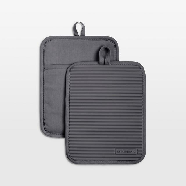KitchenAid Charcoal Ribbed Soft Silicone Pot Holders, Set of 2