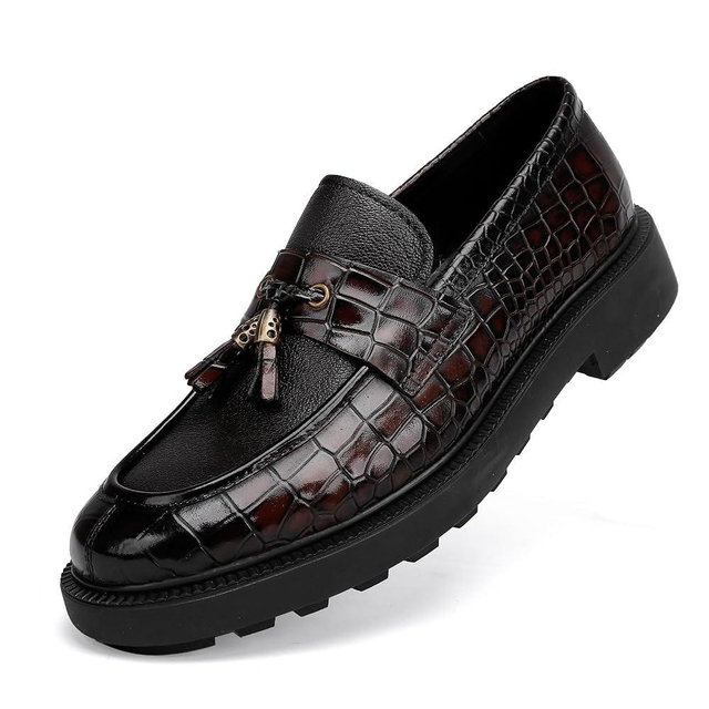 Men's Luxury Tassel Leather Dress Shoes, Classic Casual Tassel Business Penny Loafer Party Shoes Wedding Loafers for Mens