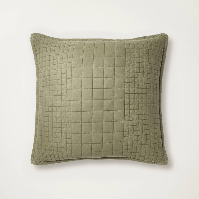 26"x26" Quilt Euro Square Throw Pillow Green - Hearth & Hand™ with Magnolia