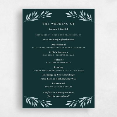 Dark Emerald, Green Wedding Program - Oriana
